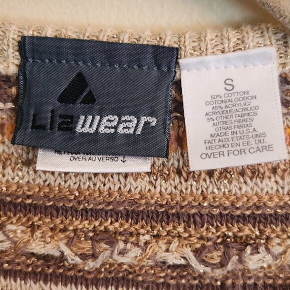 Vintage Liz Clairborne FairIsle Metallic Open Knit Crewneck Sweater Size S - Picture 4 of 6